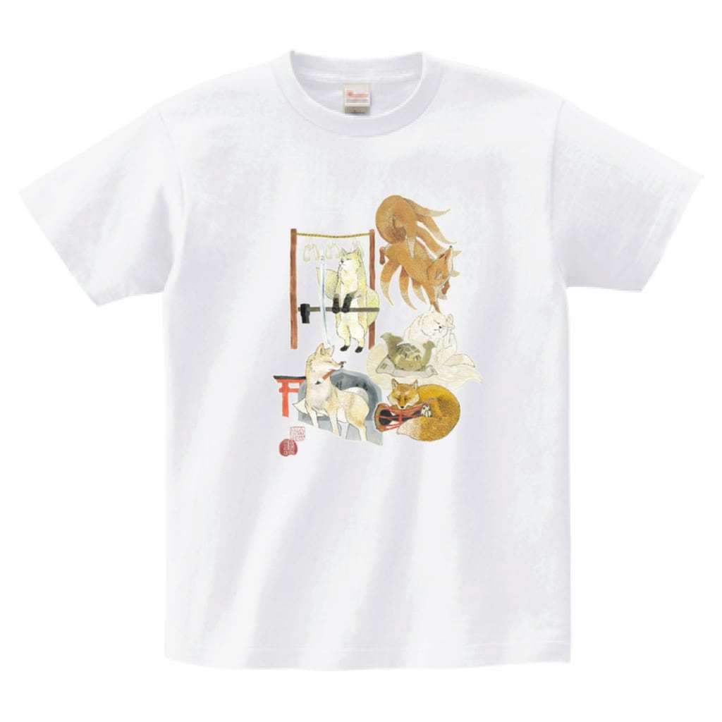 文楽「狐づくし」顔彩画 スタンダードTシャツ（ヘビーウェイト）【咲寿