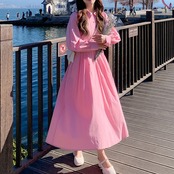 Sweet Pink Pleated Shirt Dress 5031