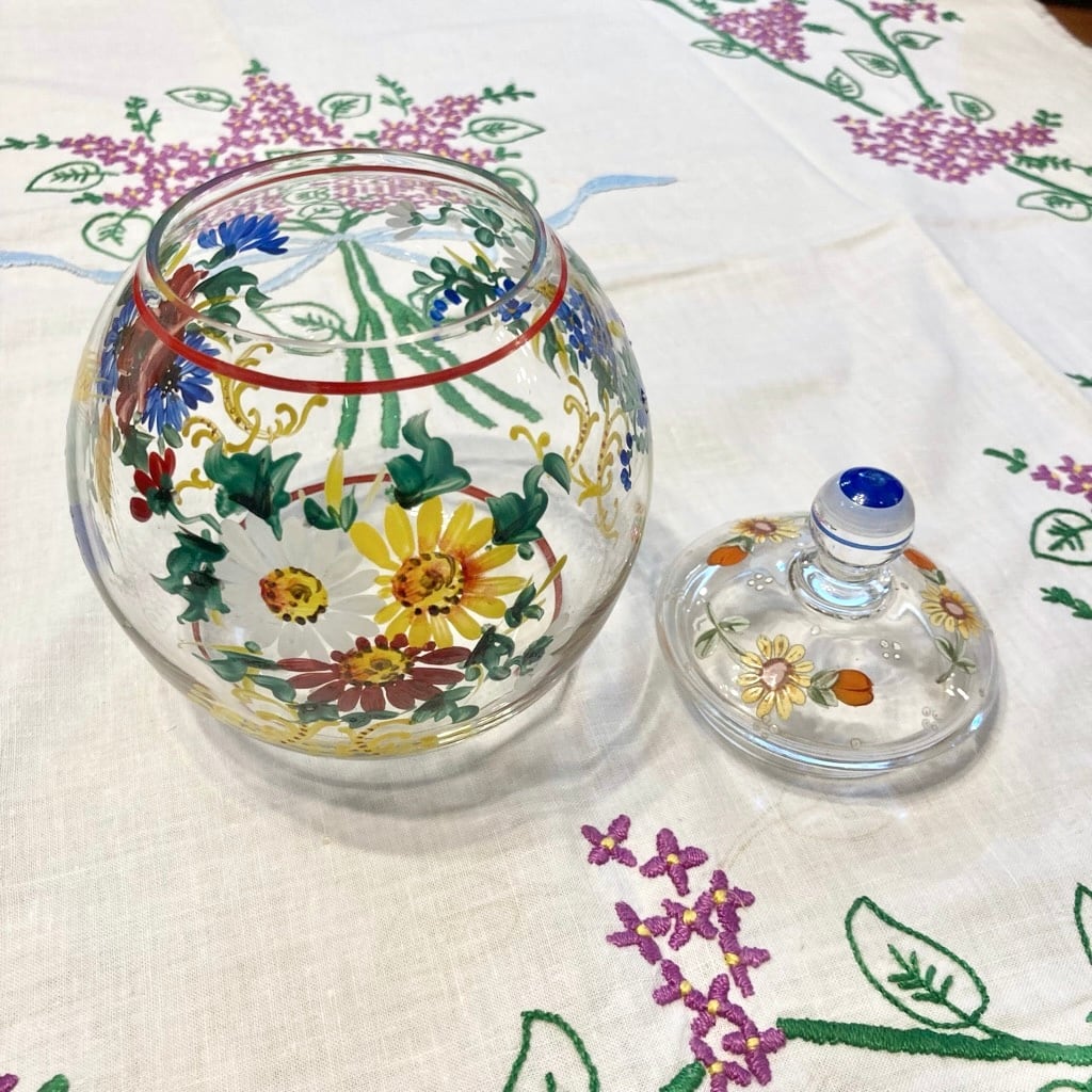 チェコ ガラス キャニスター 花柄 | kolbenova