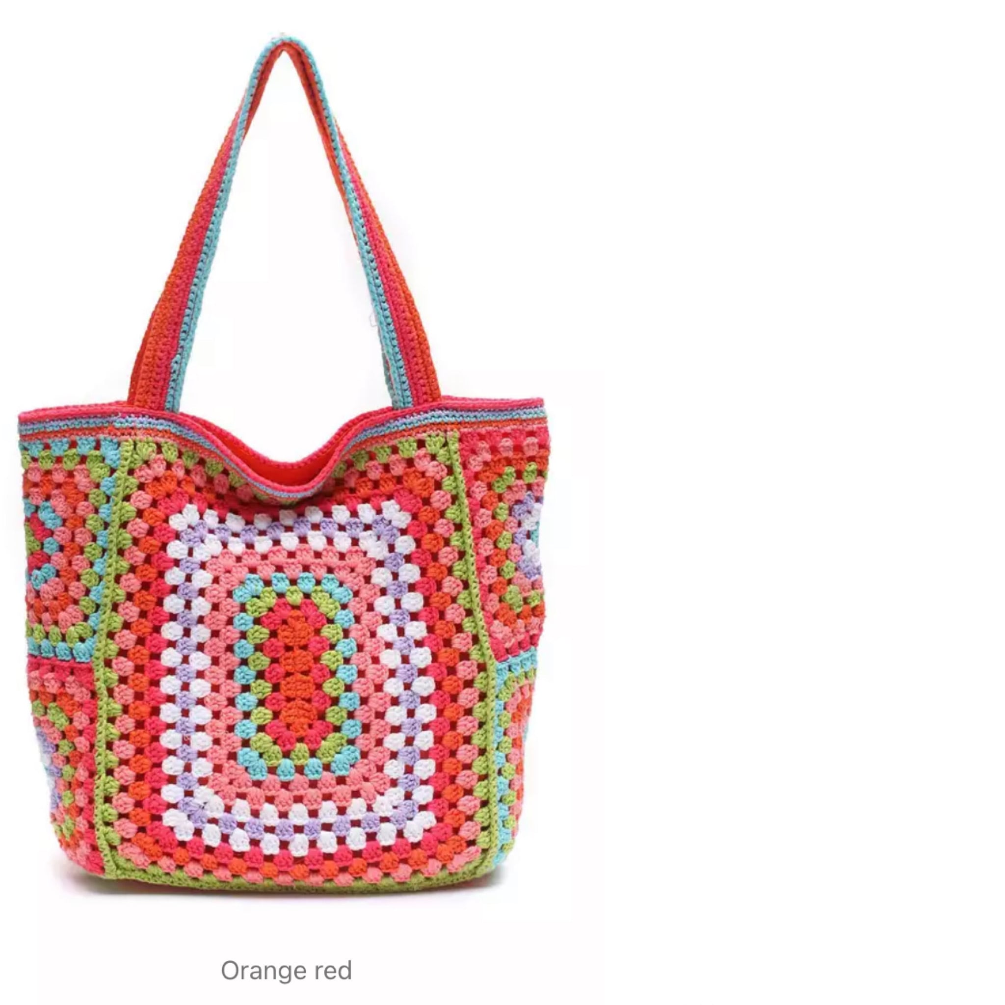 大容量 かぎ針編みニットバッグ カラフル レトロ 花柄バッグ ニット