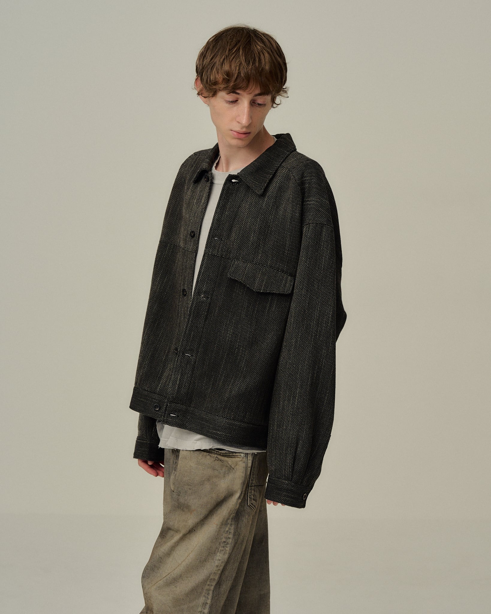 Ancellm -MELANGE WOOL WORK SHIRT BLOUSON- / ANC-SH76-B