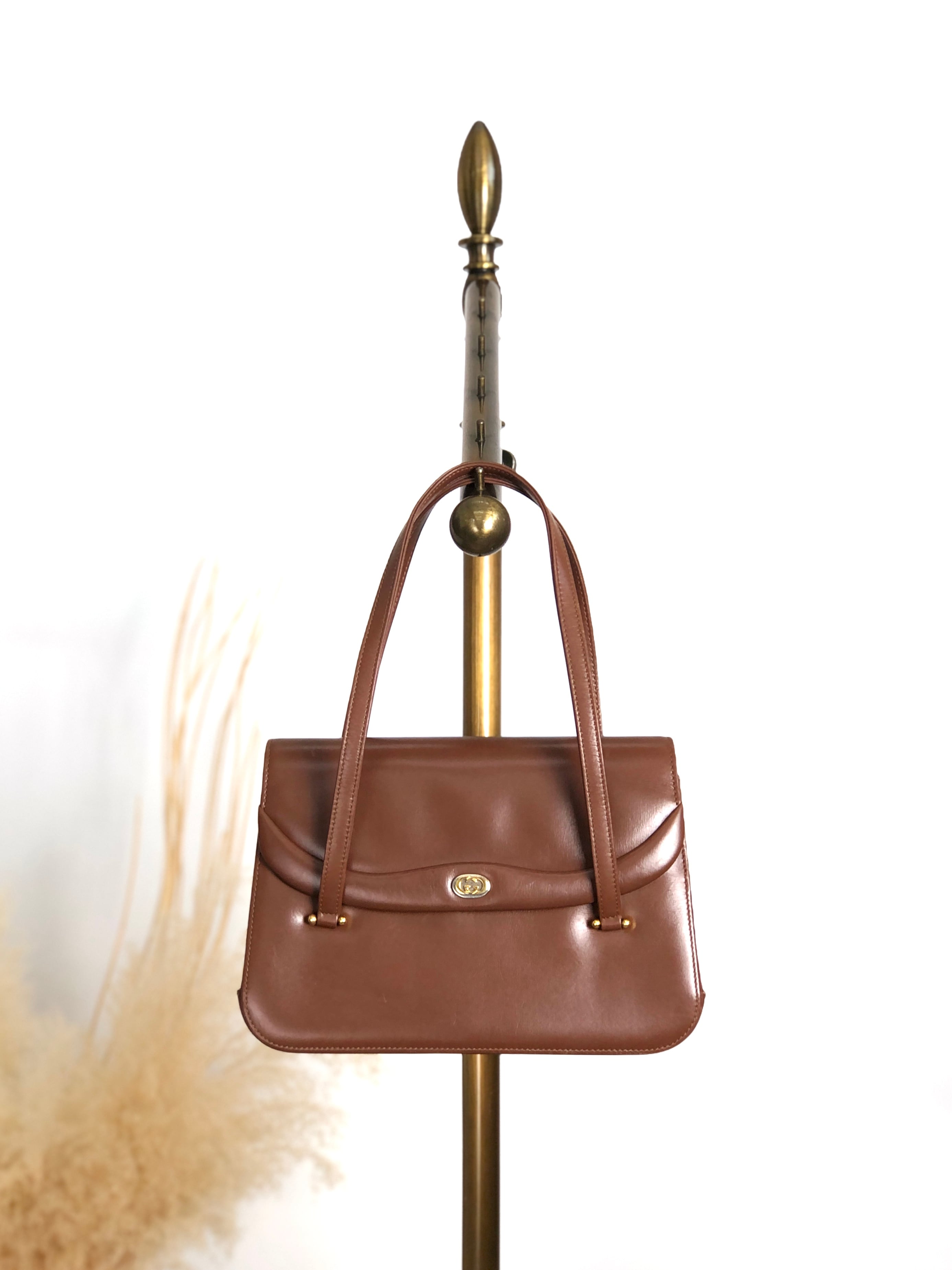 GUCCI グッチ ブラウン GG レザー フラップ ハンドバッグ vintage ヴィンテージ オールド auy3z2