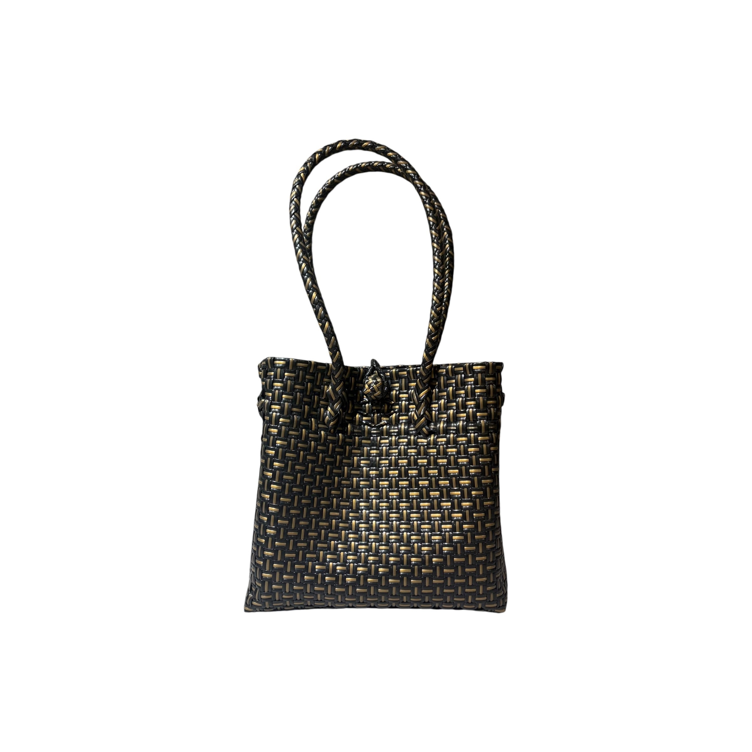 BASIC TOTE BAG - BLACK & GOLD / LONG HANDLE / M