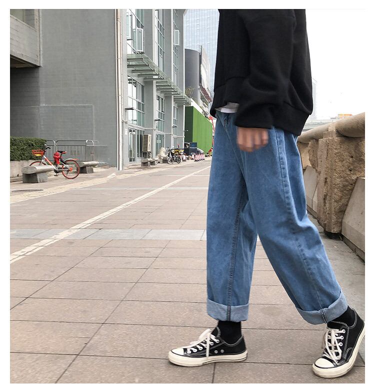 全1色 デニム パンツ ストレート カジュアル サイドライン