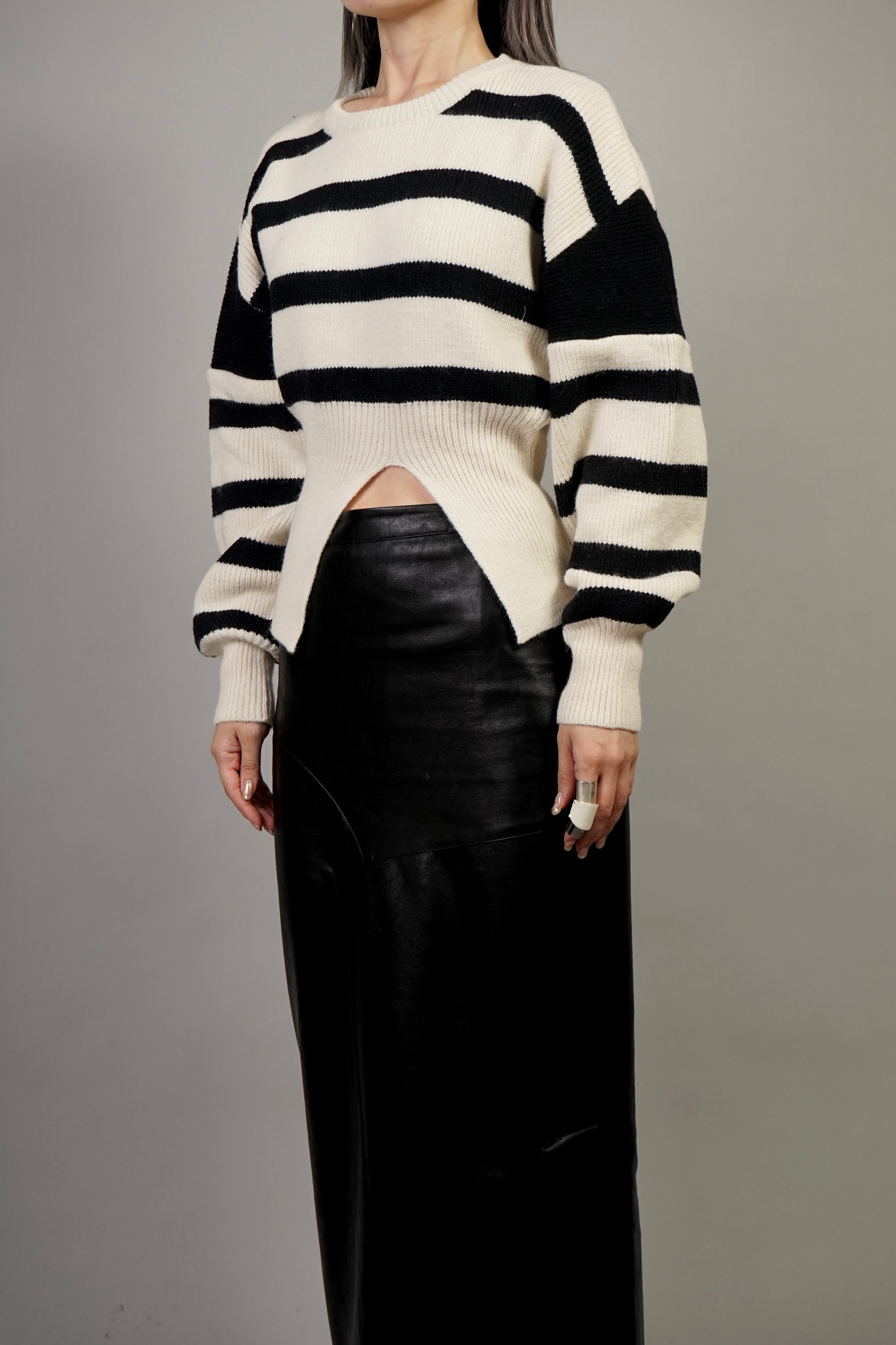 COCOON  STRIPED SWEATER (IVORY) 2201-43-19