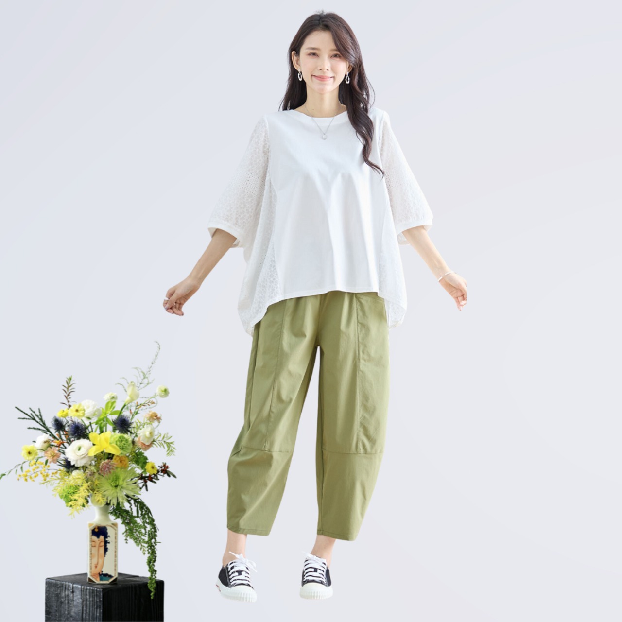 TRUBE タック入りバルーンシルエットパンツ【L~LL】カーキ