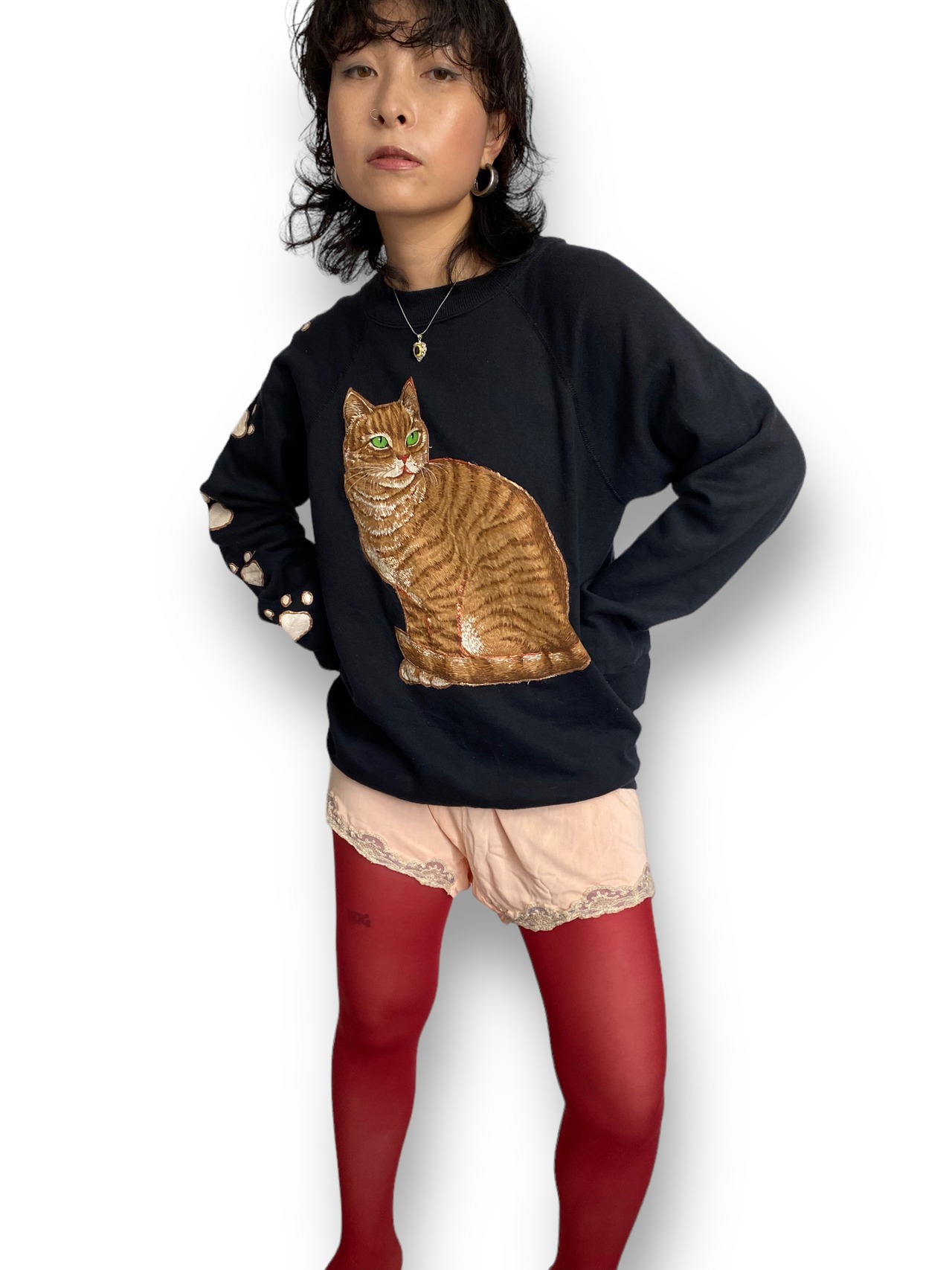 “HANES HERWAY” Cat motif sweat 90’s