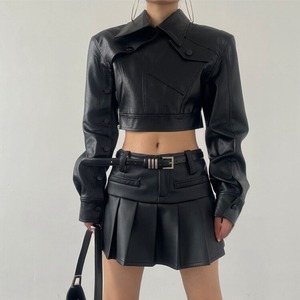 フェイクレザープリーツミニスカート　LT0020009