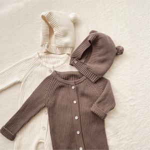 【BABY】ニットオールインワン＆クマちゃん帽子付き