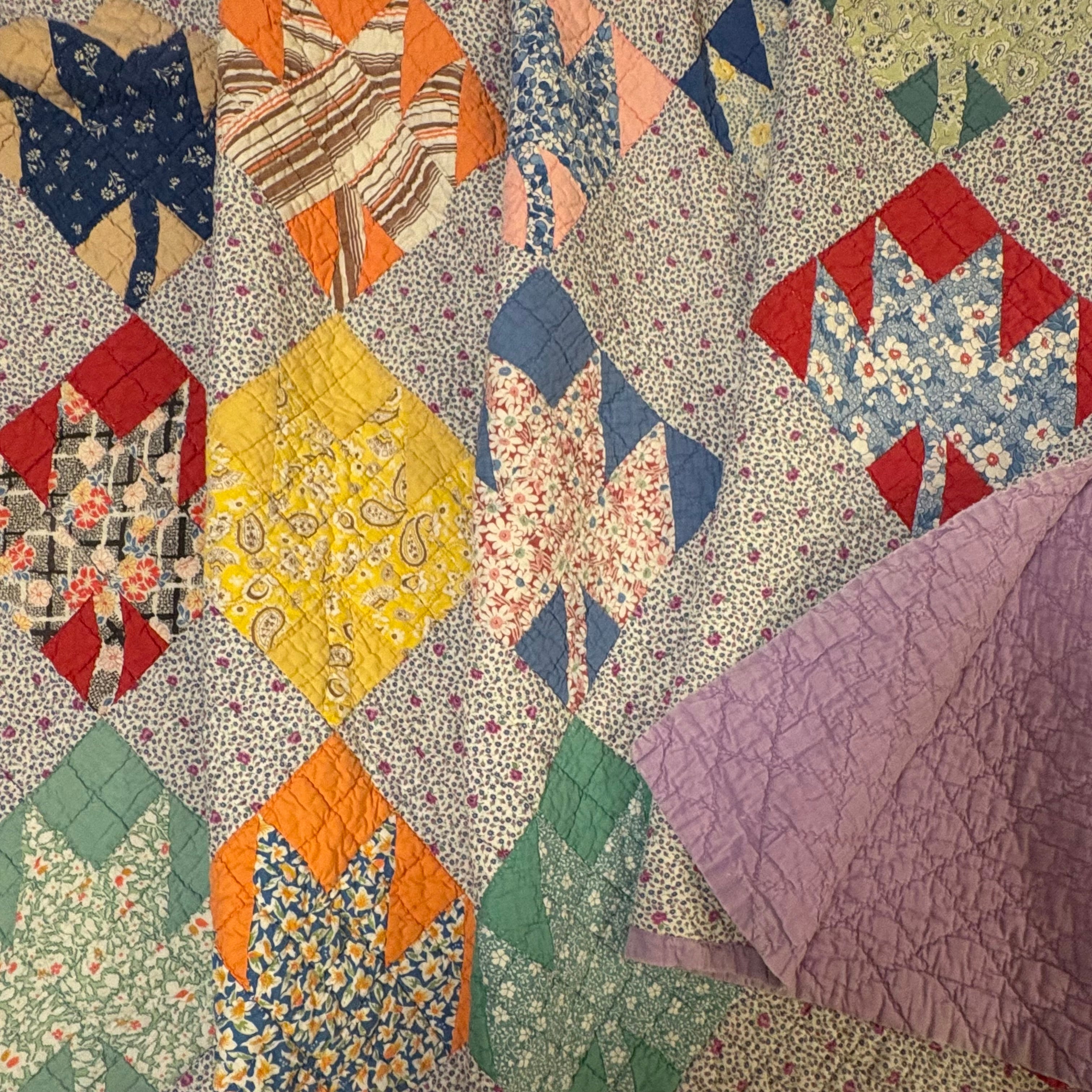 パッチワークキルト フィードサックの三角のキルト Antique Patchwork