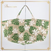 フラダンス 小物 バッグ セキノレーシングスポーツ Hula Hawaii ベージュ系 ティアレ柄 モンステラ柄 トートバッグ 大きめ 大容量 茶 白 緑 ハワイアン アロハ ハワイアンプリント フラ ダンス レッスン おしゃれ 便利 可愛い