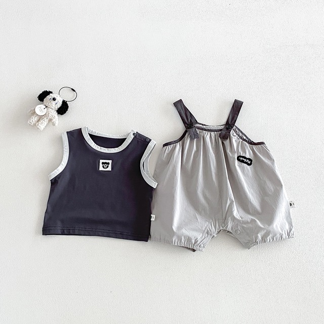 【セット】くまノースリーブTシャツサロペットロンパースセット - 4