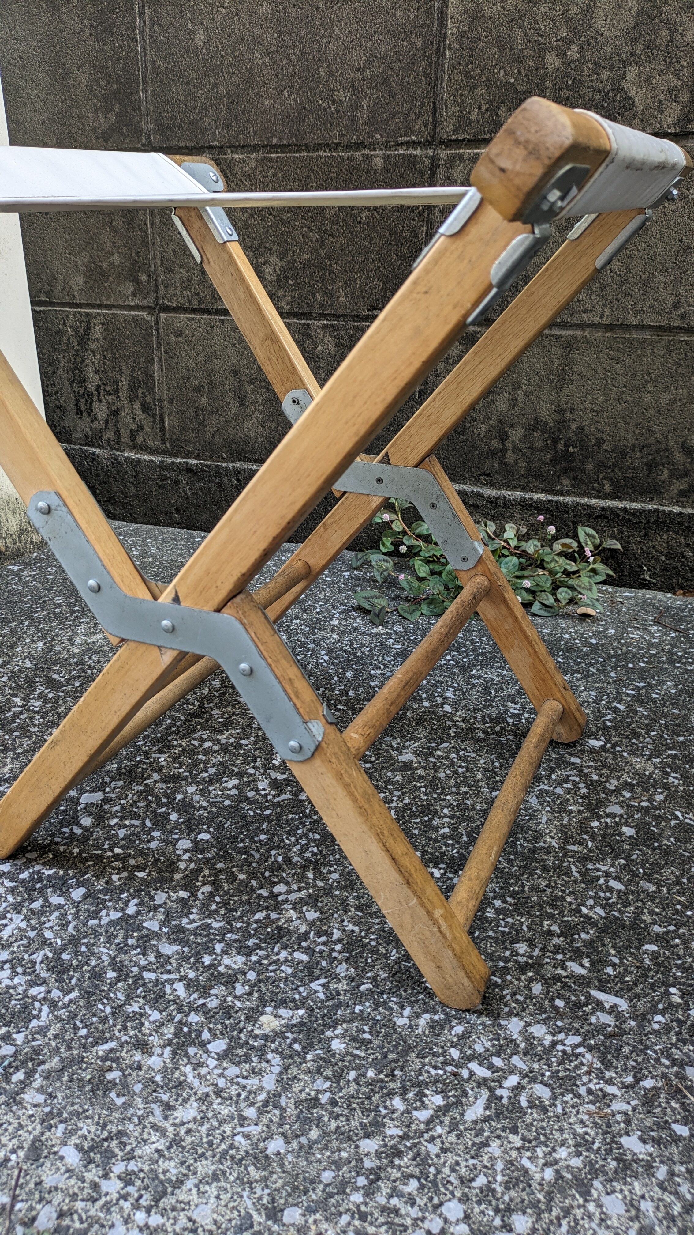 Vintage Wood FoldingStool Stand Antique CampingChair Vintage Wood FoldingStool Stand Antique CampingChair
