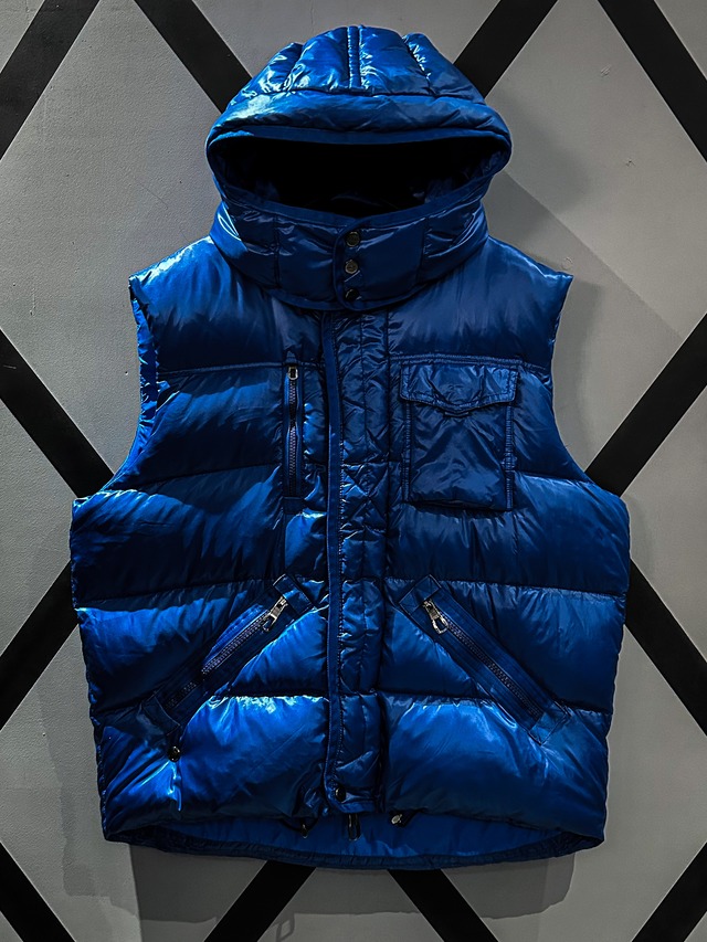 【X VINTAGE】"RLX" Mulch Pocket Gimmick Blue Coloring Hoodie Down Vest 