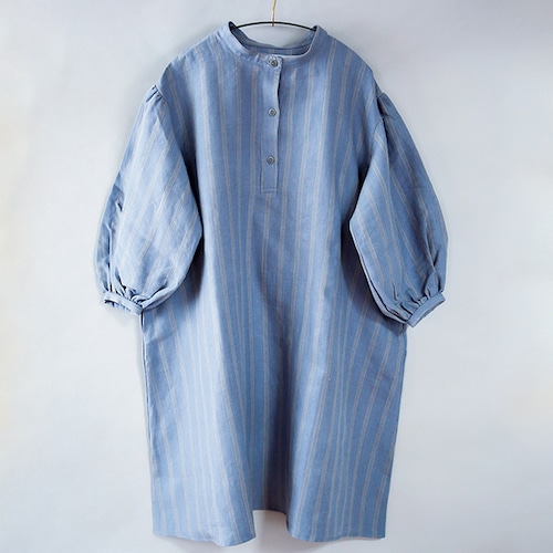 Stripe linen OP    kids S(90-100)  /  SkyBlue