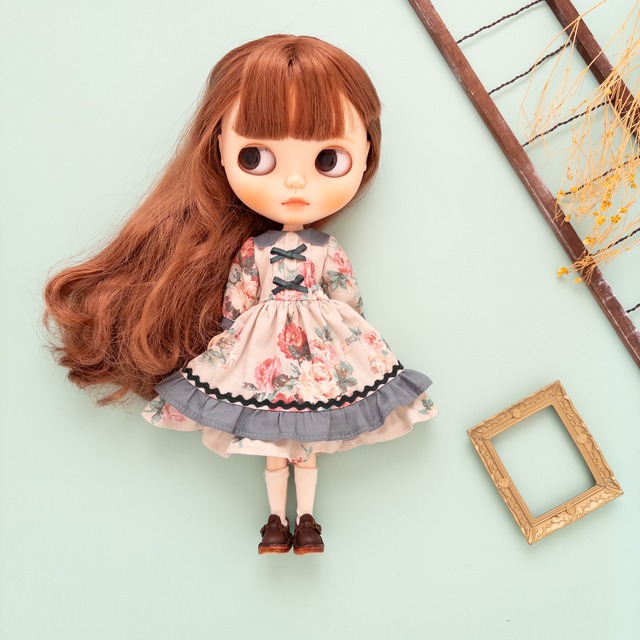 2段フリルワンピース(長袖モダングリーンリボン)リカちゃんネオブライス