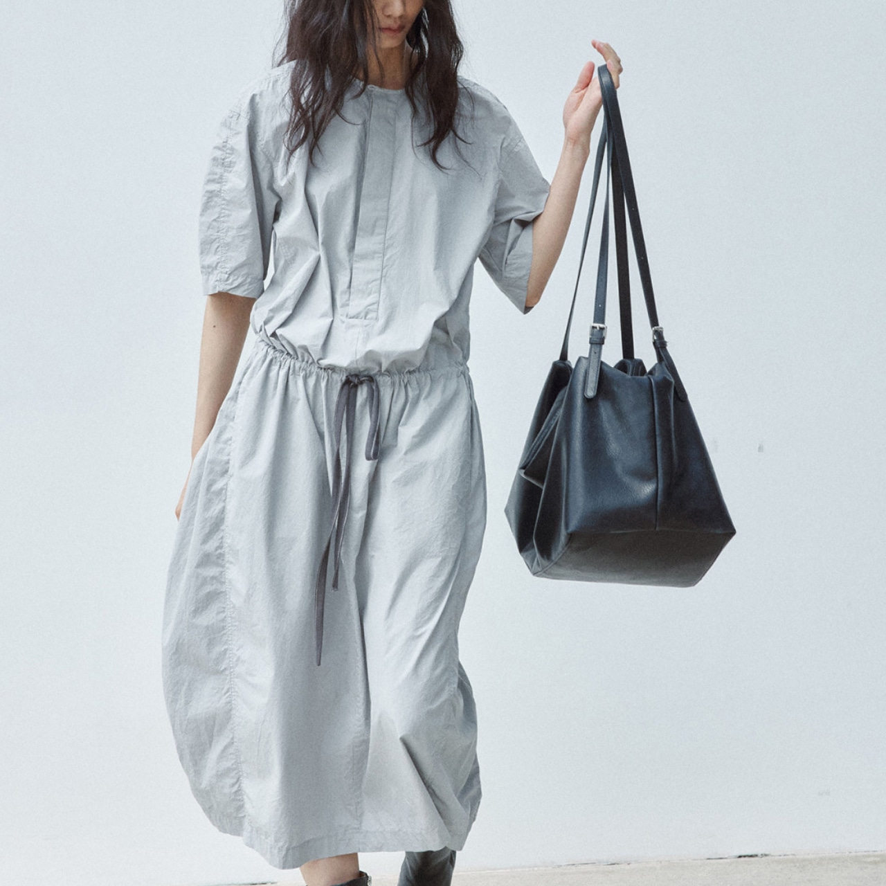 Drawstring Midi shirt Dress T4320