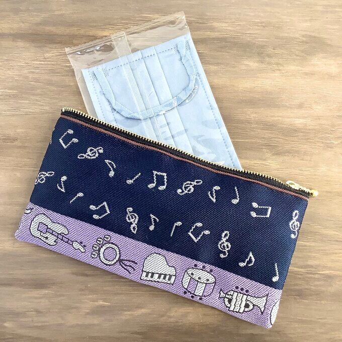 音楽】畳縁 幅広 ペンケース マスクケース ポーチ 楽器 音符 ピアノ