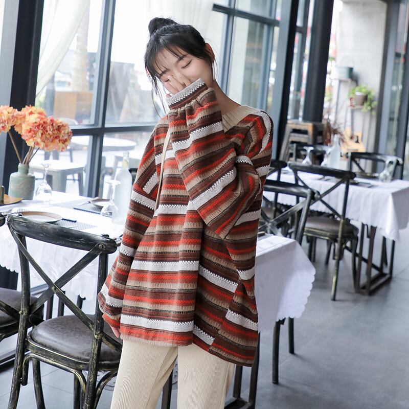 【新作】【送料無料】 マタニティウェア2019秋と冬の新しいルーズVネックマタニティセーターファッションニットストライプトレンディマタニティトップ-アリババ オータム 秋物 ウィンター 冬物 expec216883293253