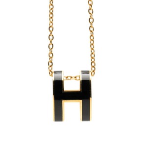 エルメス ポップアッシュH ペンダント ネックレス ゴールド ブラック メッキ エナメル レディース HERMES 【中古】