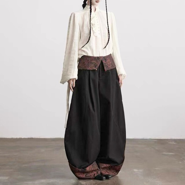 Rose pattern foldover pants C1234