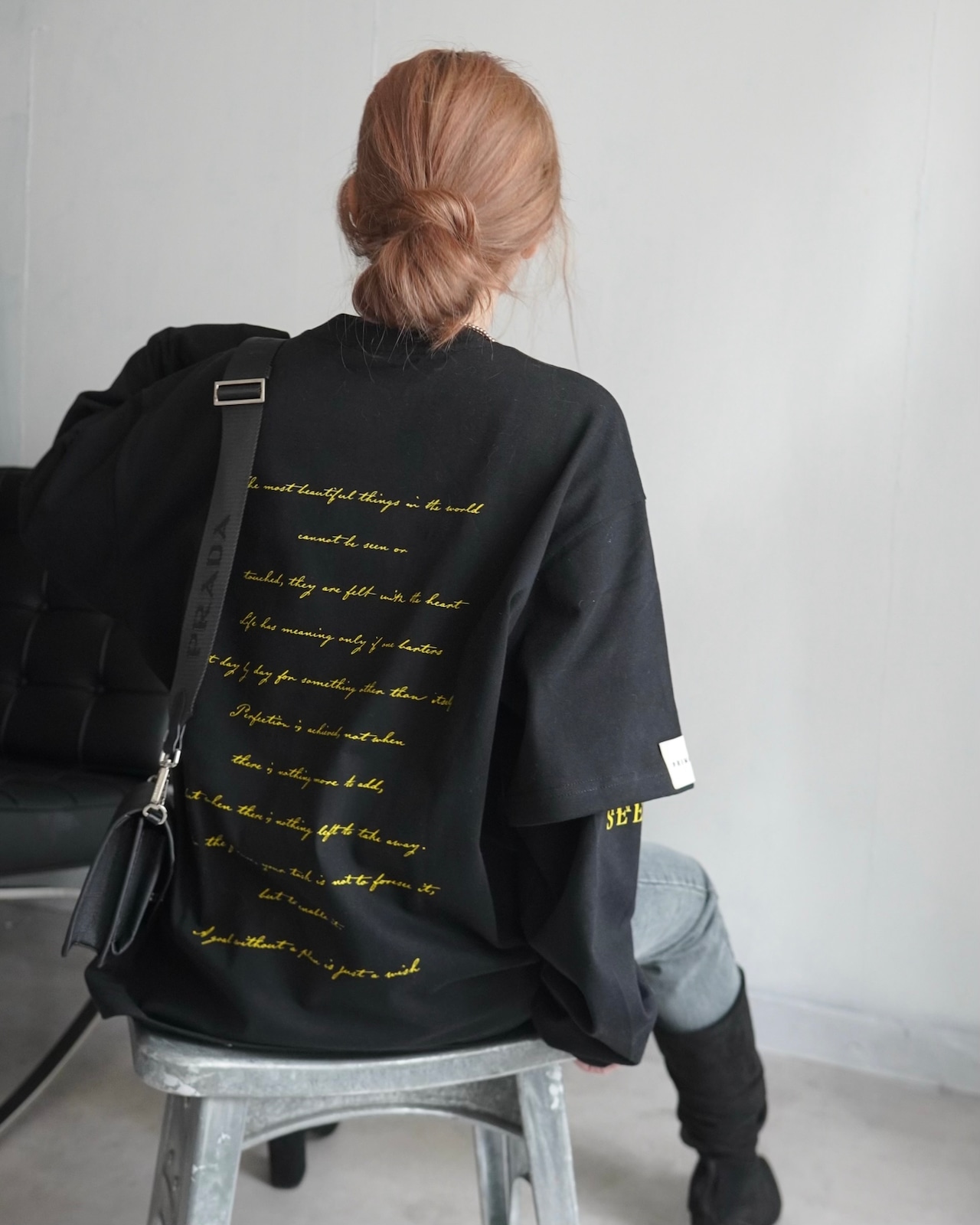 【HIDE AND SEEK 24-25NEW/REVAIVAL】Patch layered designロンTスウェット／ブラック
