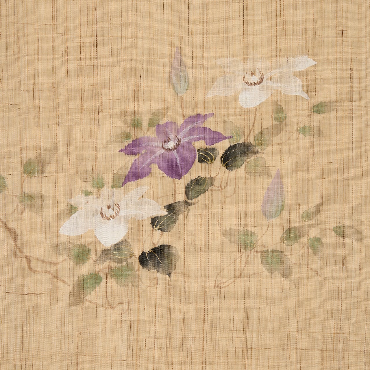 桐山紫香 テッセンの模様 手描 麻名古屋帯【未着用品】 | かわの屋