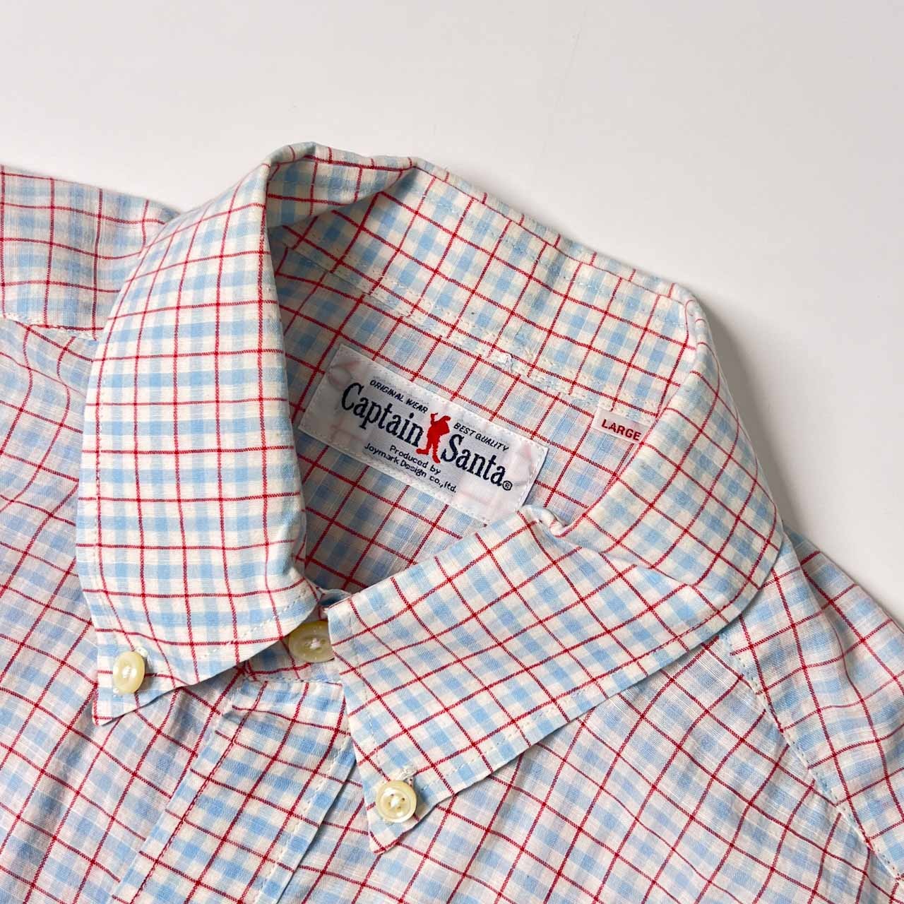 Captain Santa キャプテンサンタ チェック BD ボタンダウン 半袖シャツ L/水色系 メンズ ジョイマークデザイン