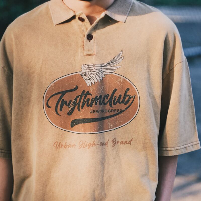 SZYIKUウォッシュドプリントポロTシャツ