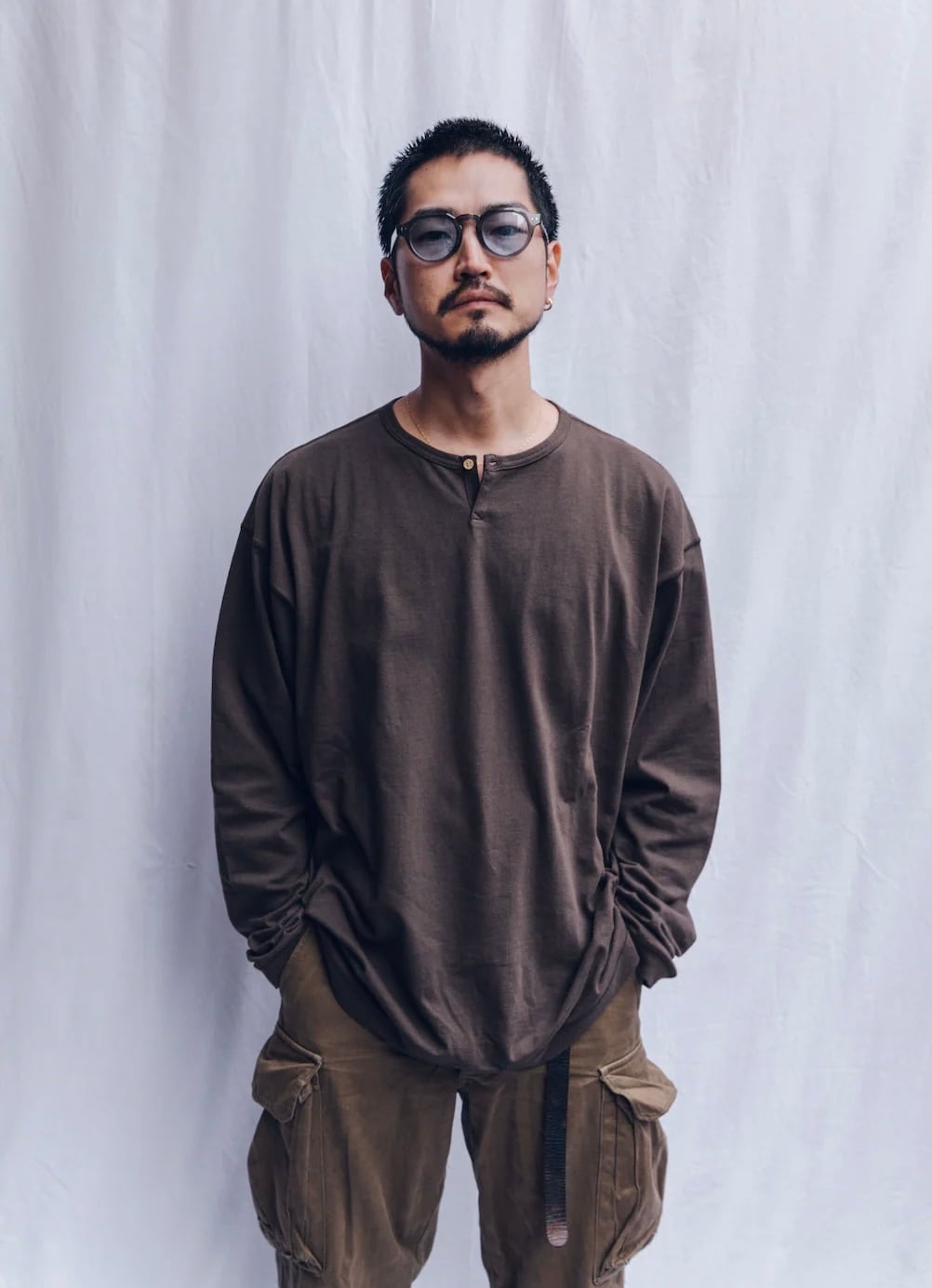 SOURCE DARU HENRY NECK L/S T - BROWN | mill kagoshima