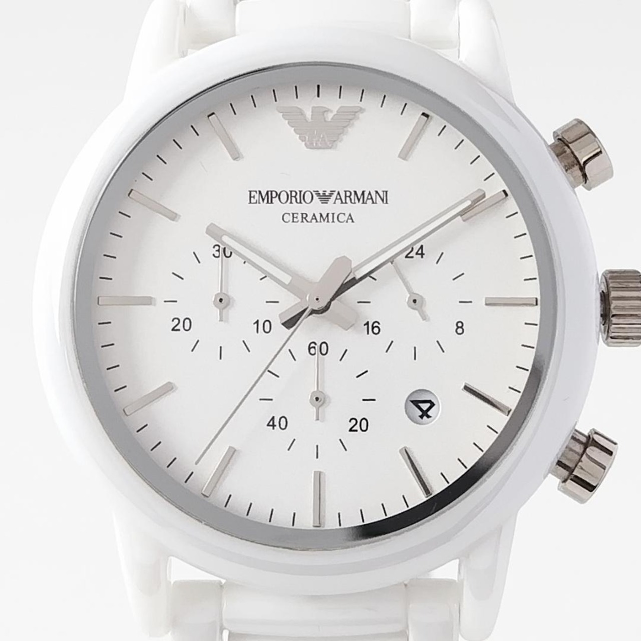 EMPORIO ARMANI Ceramica AR1499 美しい白新品セラミカ メンズ腕時計43 