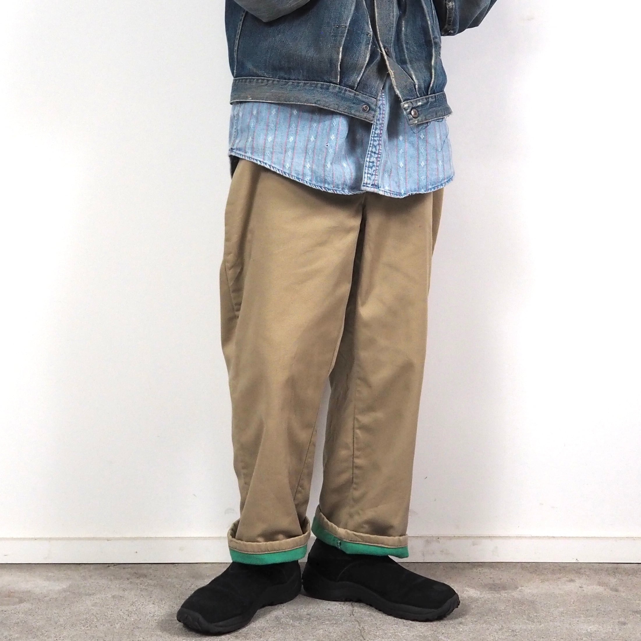 80's Flannel lined khaki work pants w37 ライナー付 ワークパンツ ビッグサイズ