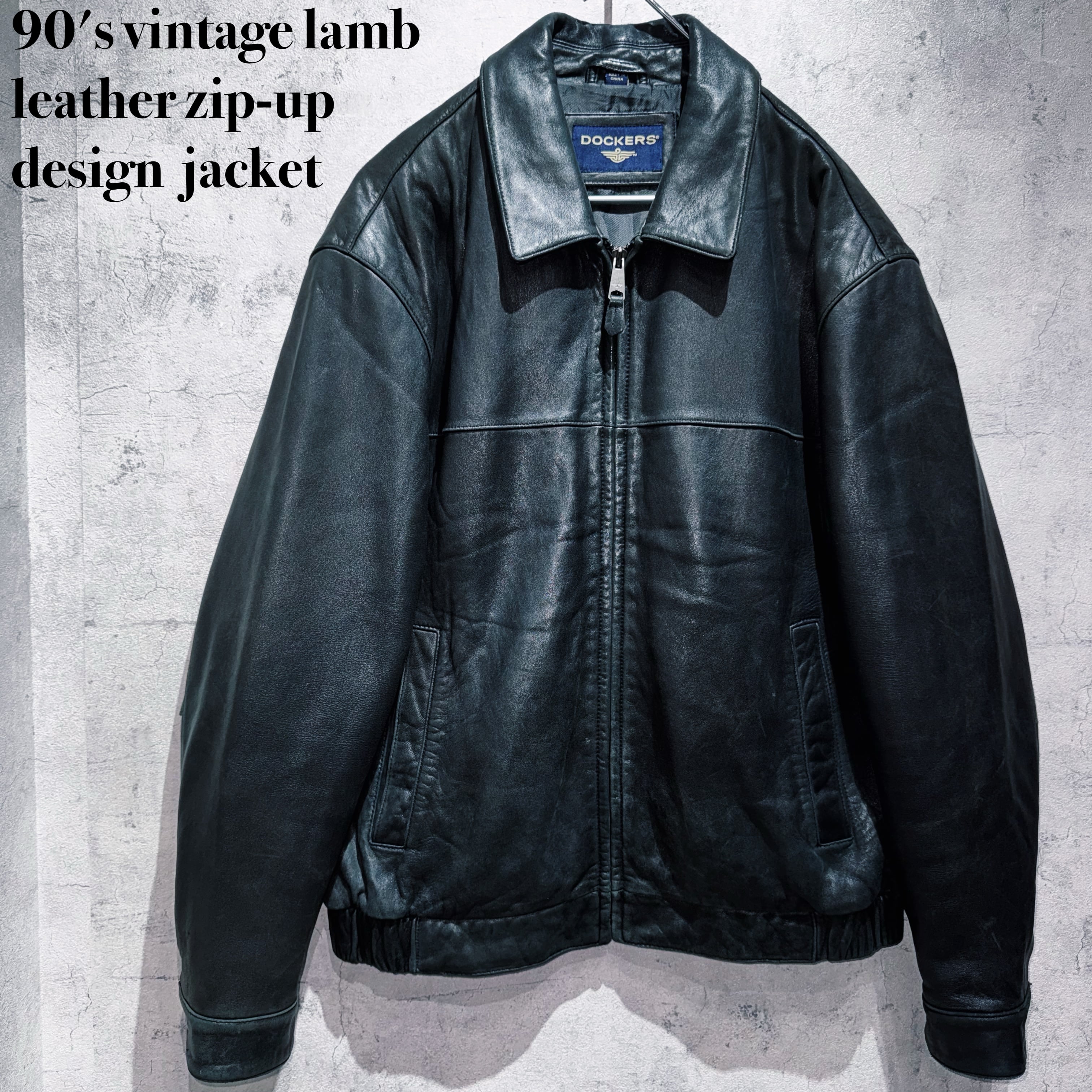 90's vintage lamb leather zip-up design jacket