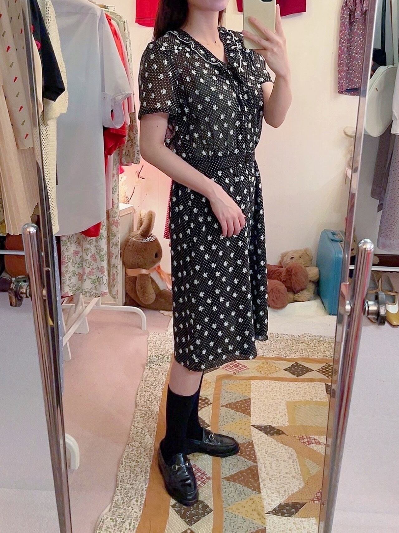 black dot scallop collar one-piece