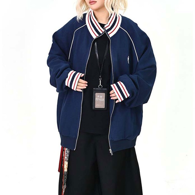 リブラインラグランジップブルゾン 2col   R01584