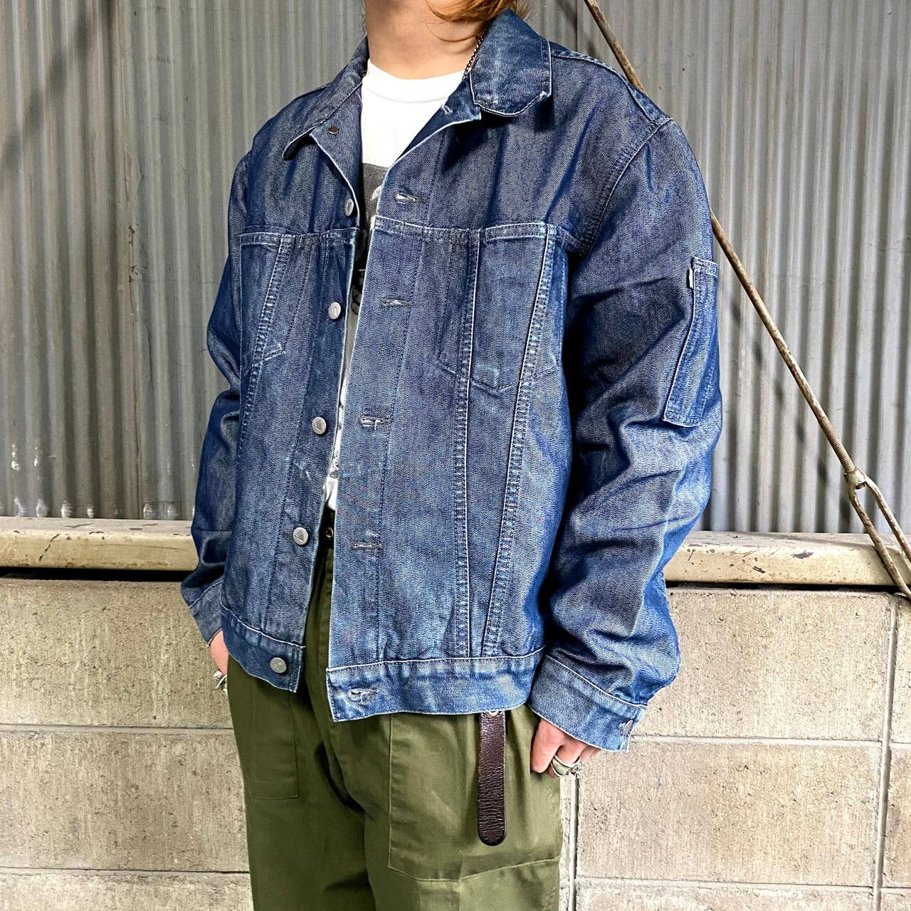 メンズ90s silver nylon short sleeve jacket