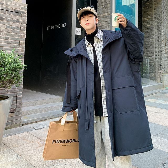 【予約販売】冬コート メンズ アウター ミドル丈 フード付 ベージュ ネイビー モッズコート シンプル 男前 こなれ感 お洒落 韓国 トレンド 秋 冬 M/L/XL/2XL