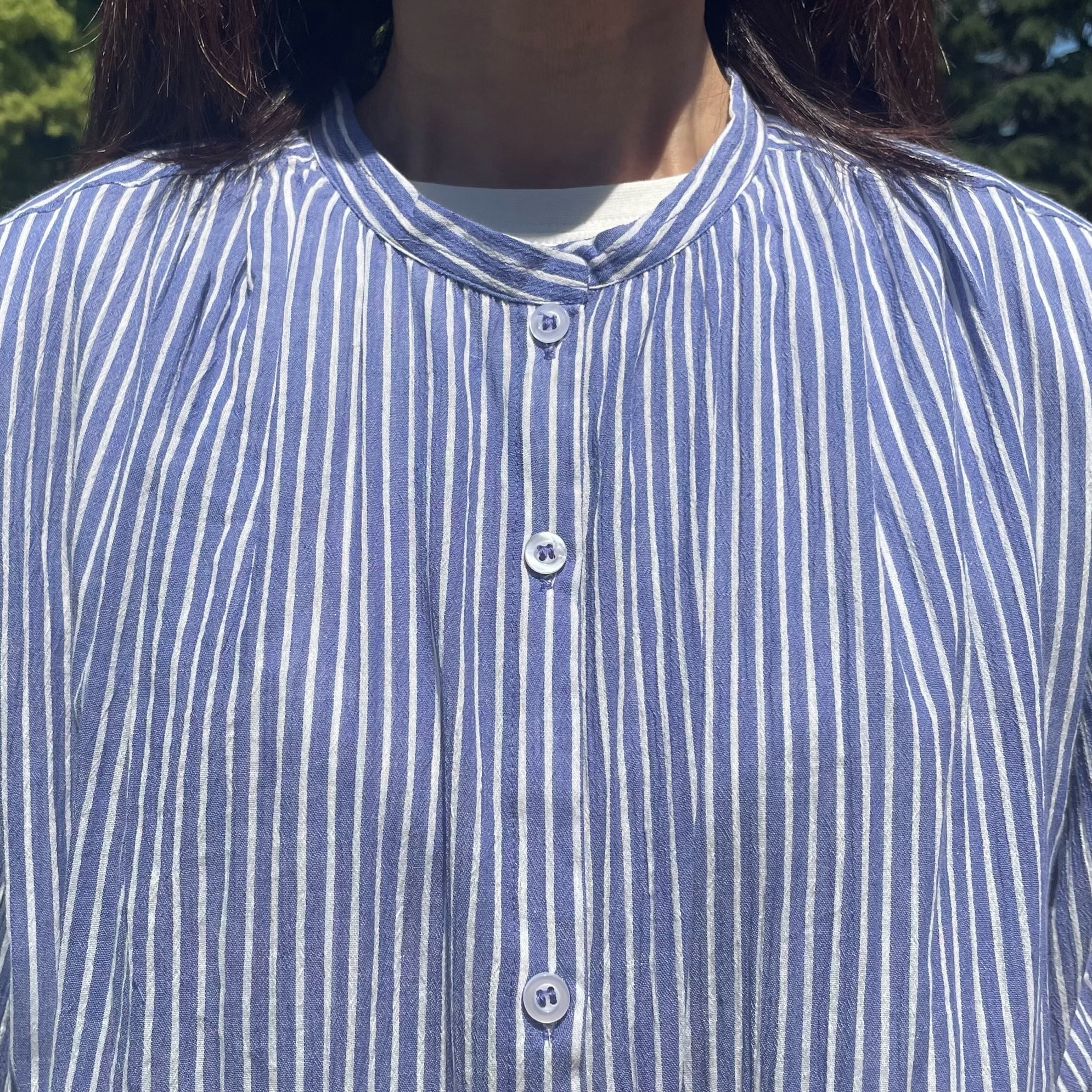 シワ加工 ストライプ シャツワンピース | precious for us