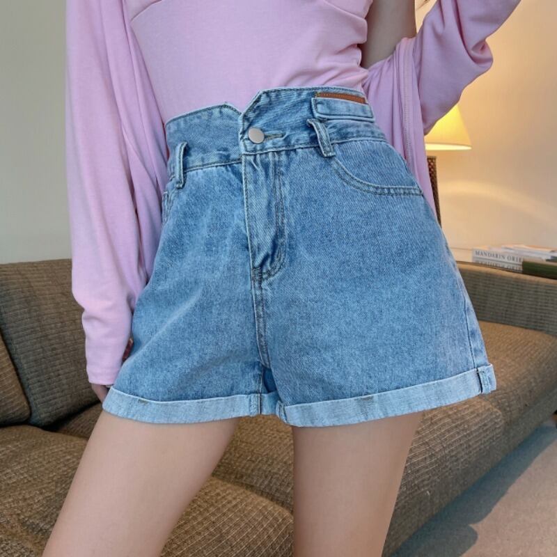 ジーンズ サマーハイウェストウェストルーズワイドレッグショーツ 夏物 ブルマー ワイドパンツ ハンチェンe65481038721