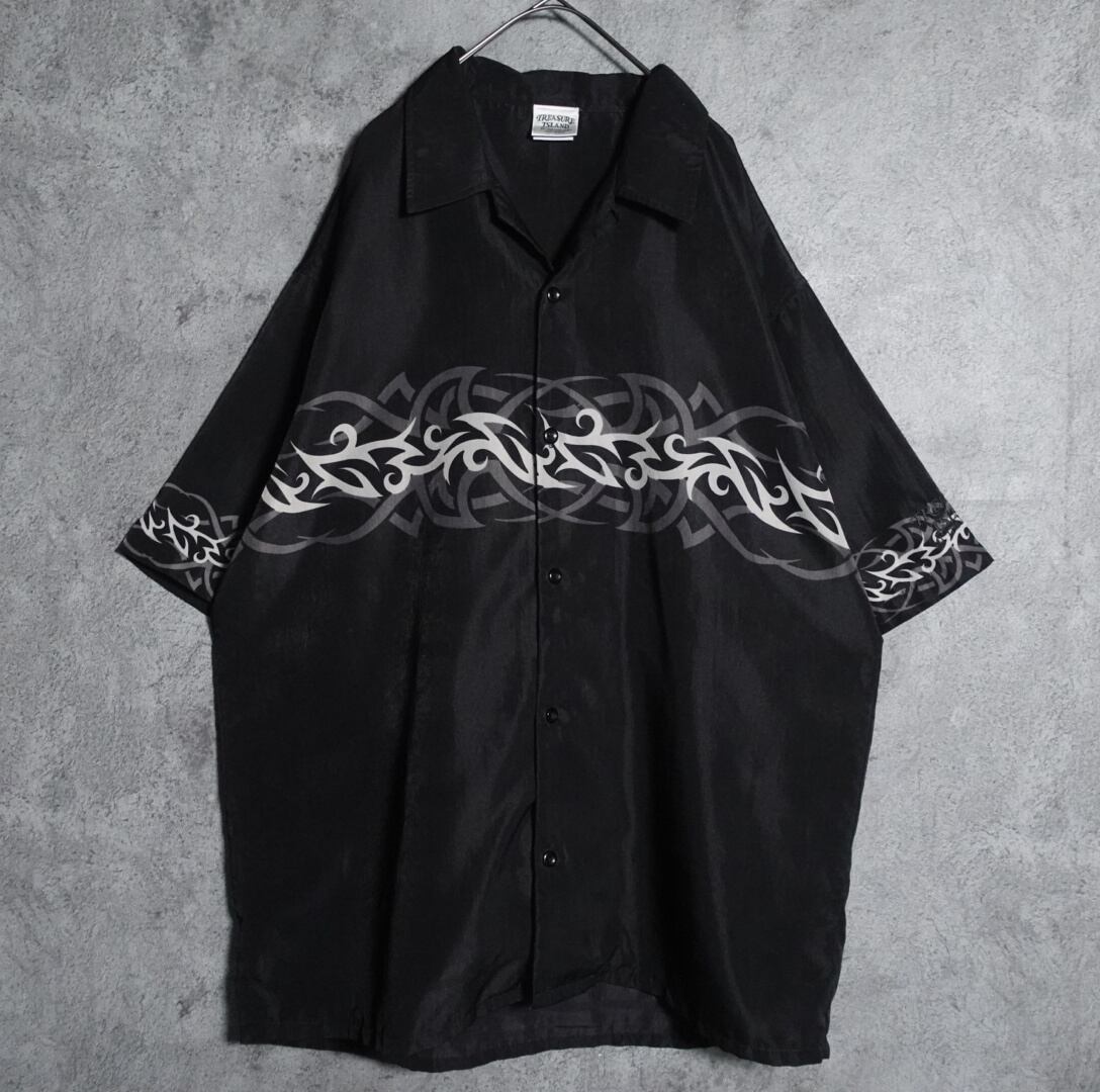 Tribal pattern embroidery open collar shirt