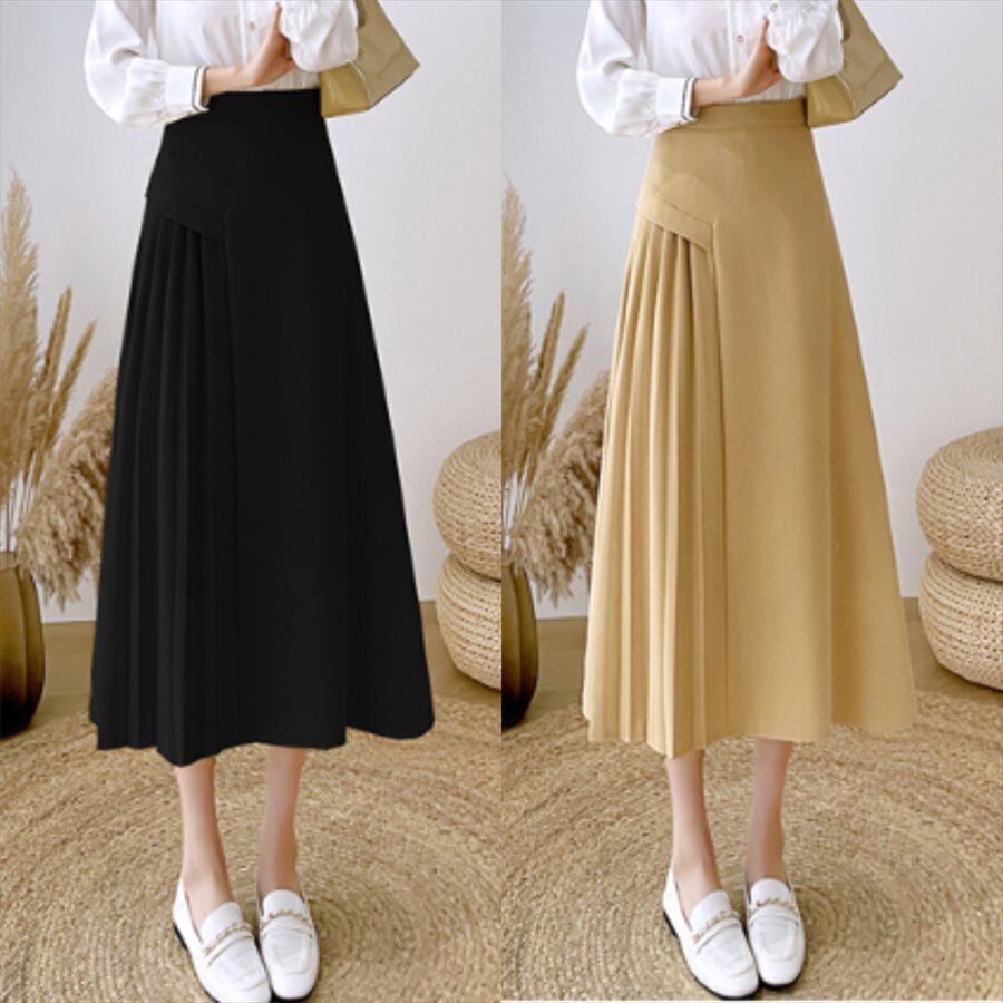 大振り子タイプ スカート ボトムス ロングスカート プリーツスカート ミモレ ミモレ丈 ストレート Aライン 切り替えデザイン プリーツ ウエストマーク ハイウエスト きれいめ カジュアル 大人 上品 おしゃれ お洒落 レトロ 大人女子 無地 春 入学式 入園式 卒業式 卒園式 20代 レディース 女性用 デート お出かけ 女子会 休日 イベント ホテル ファッション コーデ スタイル サイズ S M L XL 黒 ブラック ベージュ