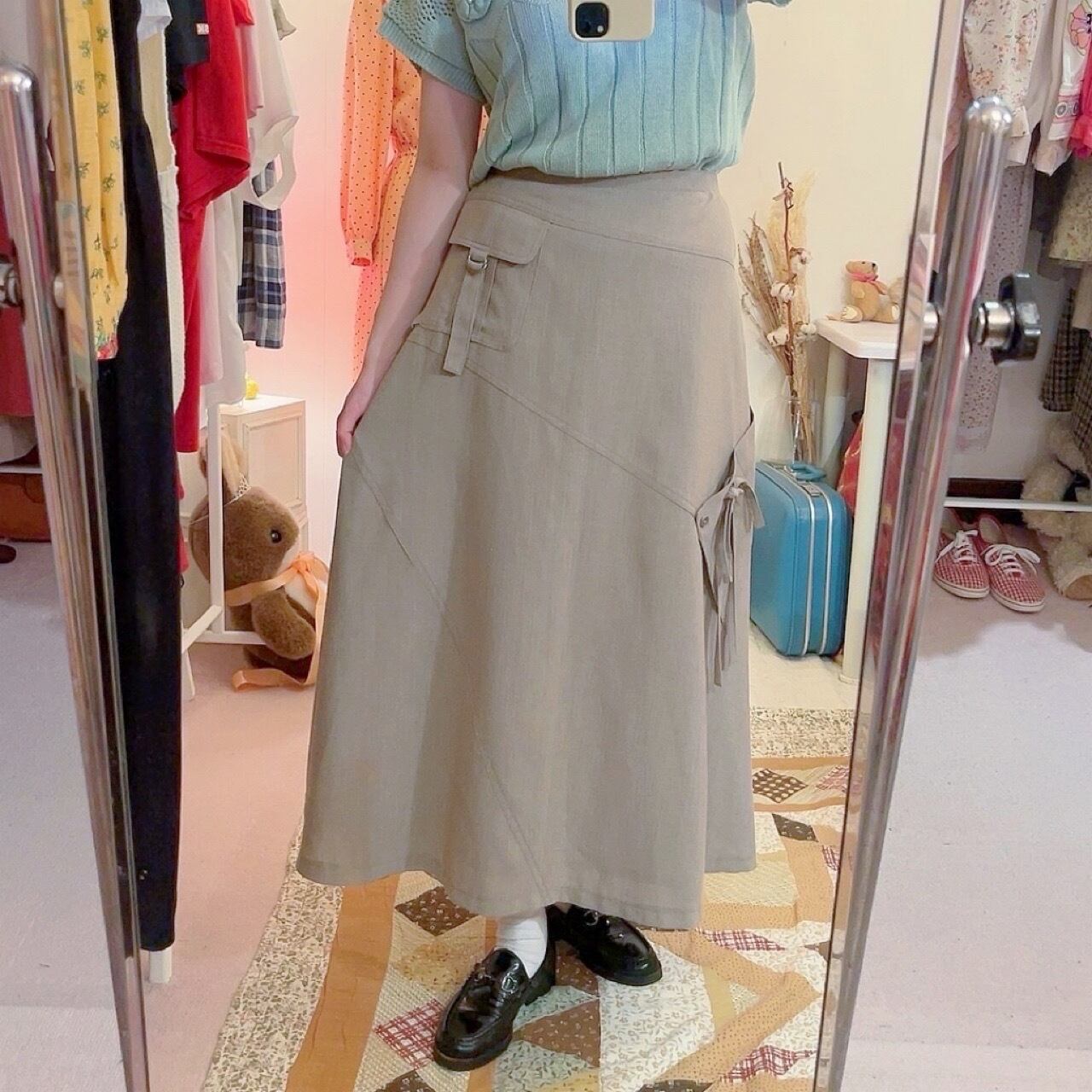 asymmetry pocket flare long skirt