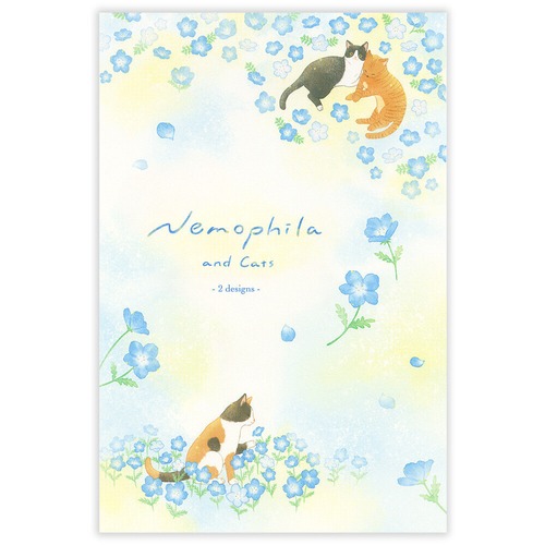 猫便箋(初夏の風景)ネモフィラと猫