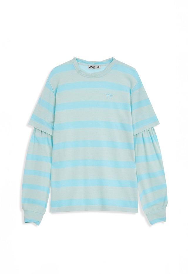 [OPEN YY] LAYERED STRIPE T-SHIRT, MINT 正規品 韓国ブランド 韓国通販 韓国代行 韓国ファッション オープン ワイワイ 日本 店舗