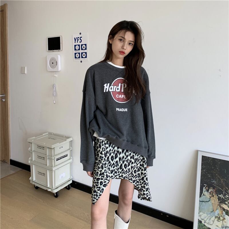 レオパードプリント柄スカート レディースオータムウィンターハイウェストウェスト薄手Aライン 秋物 冬物 ブラックストロベリース38325090709