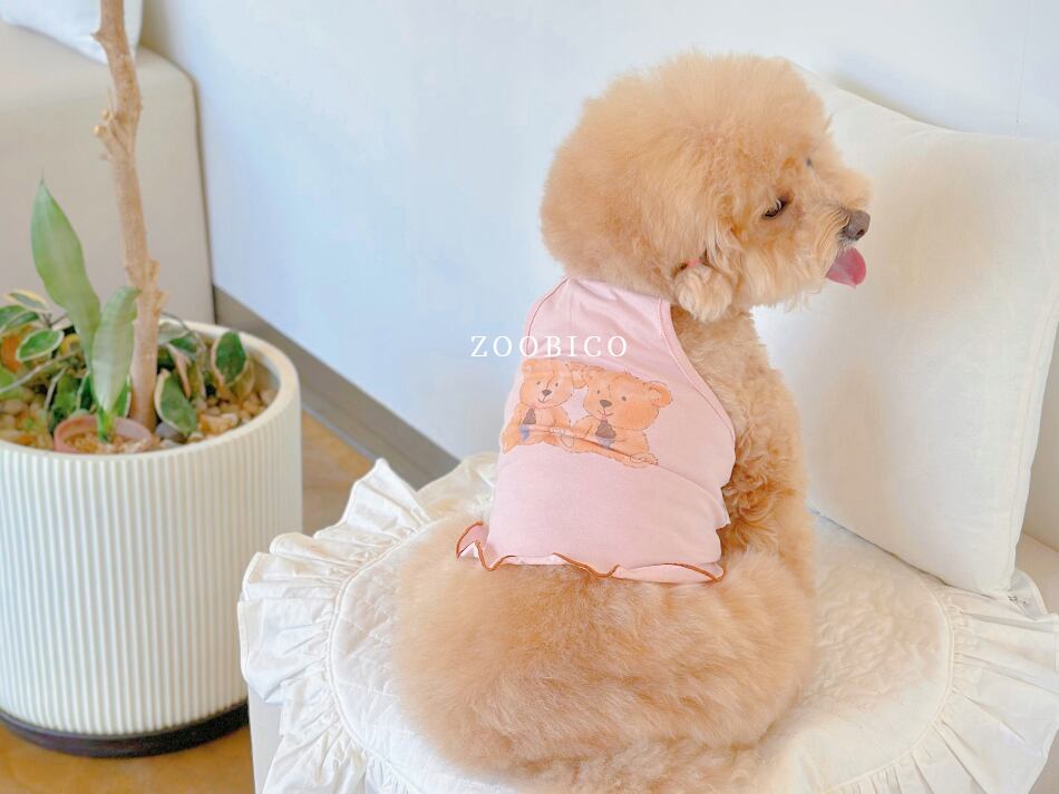 friend t-shirt XS ~ XL 3color / 犬 服 ショート丈 クマ 犬服 夏 キャミソール おぱんつカット タンクトップ 涼しい crop top 薄手 ノースリーブ 可愛い 韓国 ペット服 犬の服 ドッグウェア 袖なしTシャツ 猫 top164