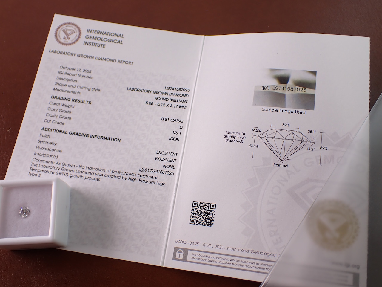 ラボグロウンダイヤモンド　0.51ct　D/VS1/ID　[D1‐6]