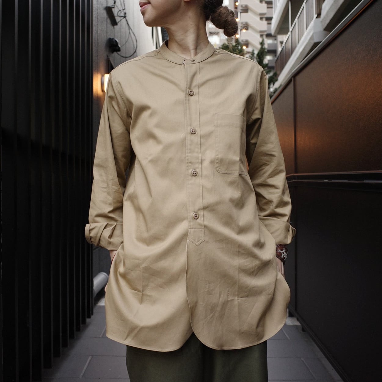 sans.limive(サンリミット )バーバリーツイル長丈スタンドシングルカフス