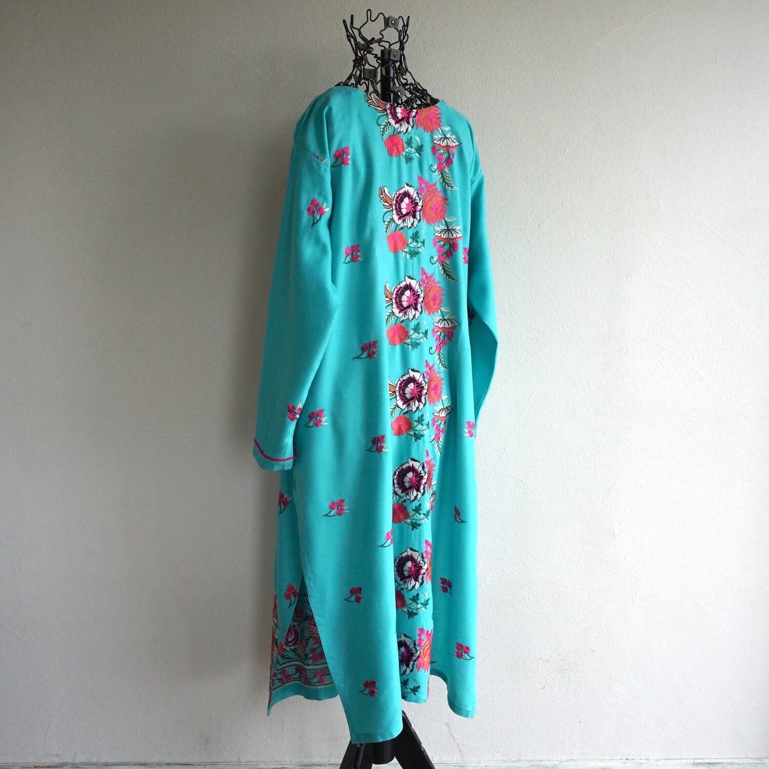 エンブロイダリー オリエンタルドレス エメラルド 実寸(women's L程度) 刺繍 エスニック 民族 ワンピース