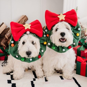 【PET】秋冬クリスマス風赤と緑の配色大きな蝶結び飾りペットスタイ